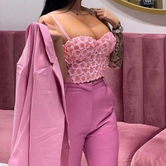 Beaded Detailed Flowers Corset Top - Picture 2 of 11